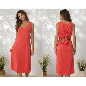 Gap Dress Women M Coral Cotton Knot Back Cutout Midi Vacation Travel